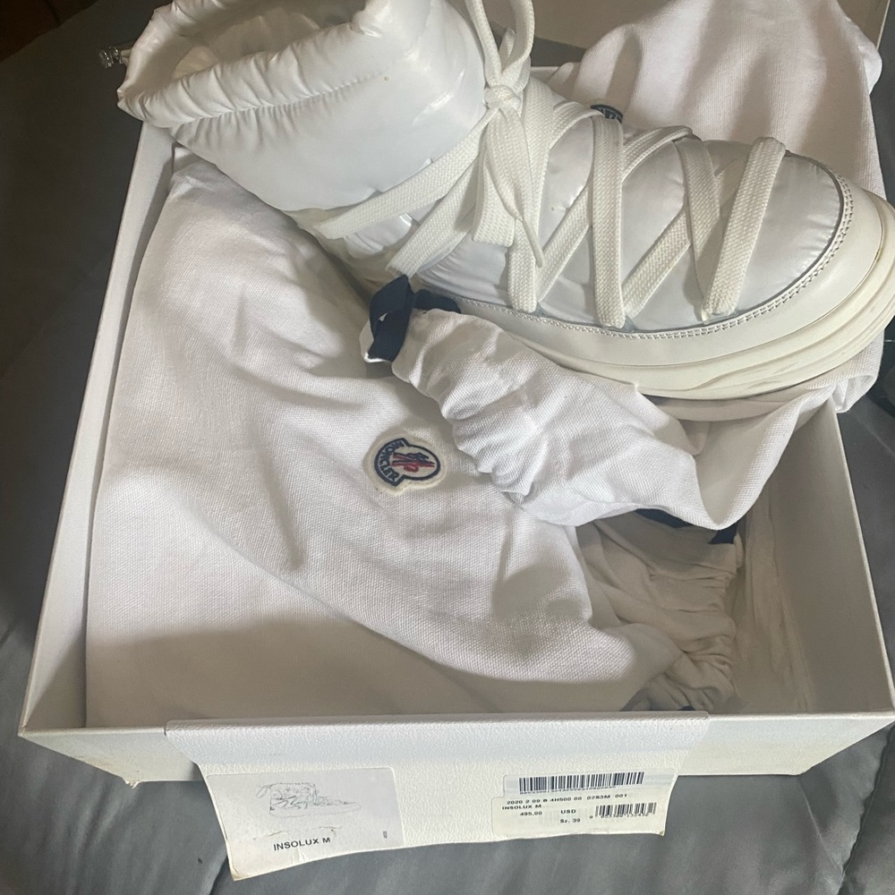 Moncler white snow boots